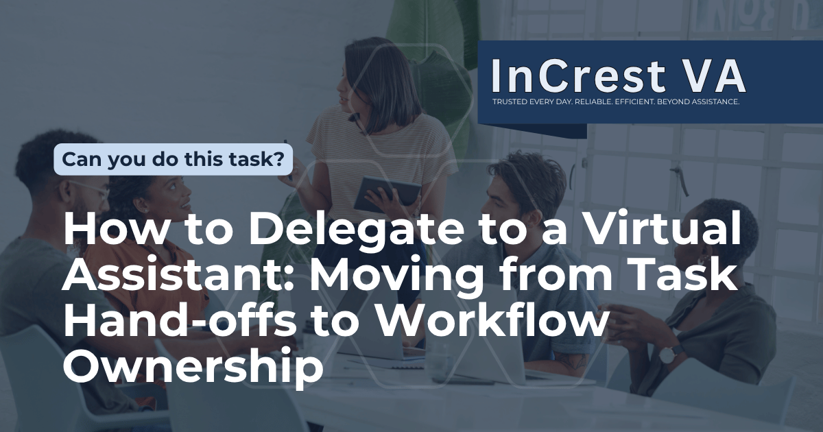 Modern executive collaborating smoothly on workflow delegation with an InCrest virtual assistant